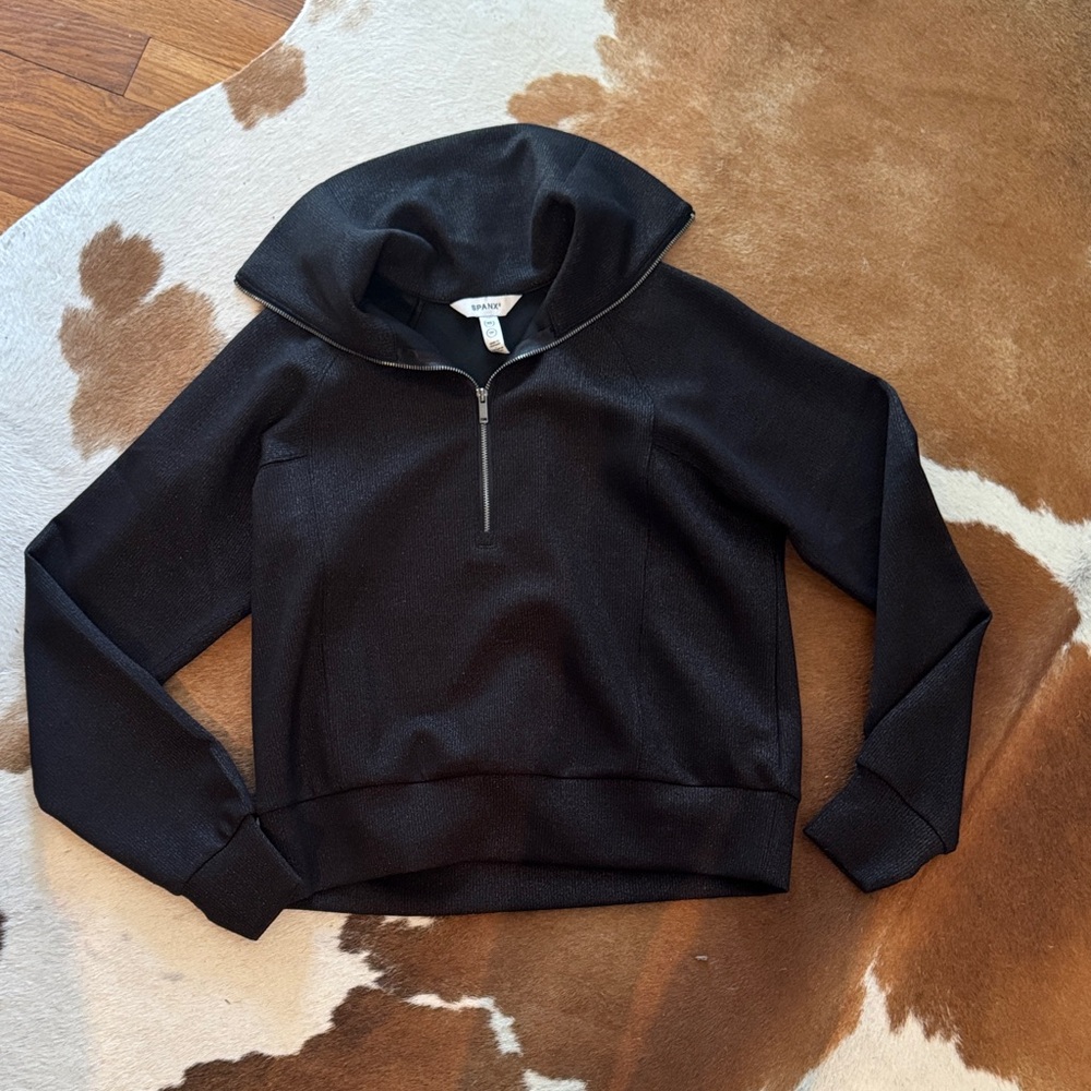 SPANX Air Essential Half Zip Black Shimmer XS